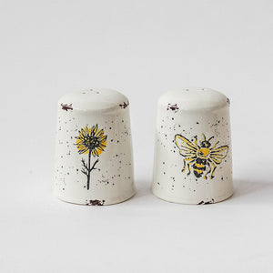 Ceramic salt and pepper shakers with Sunflower and Bee, set of 2