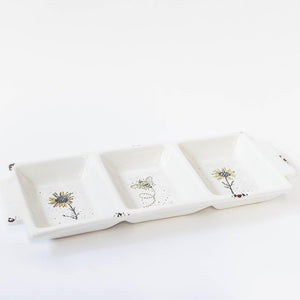 Ceramic serving dish with Sunflower and Bee