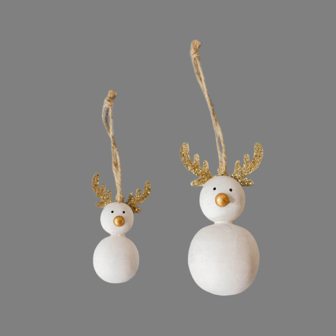 SNOWMAN WITH ANTLERS ORNAMENTS, SET OF 2
