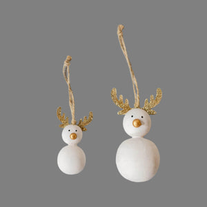 SNOWMAN WITH ANTLERS ORNAMENTS, SET OF 2