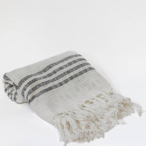 Cream Striped Cotton Throw With Tassels