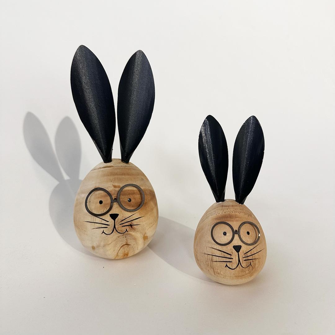 Wooden rabbits with glasses, Set of 2