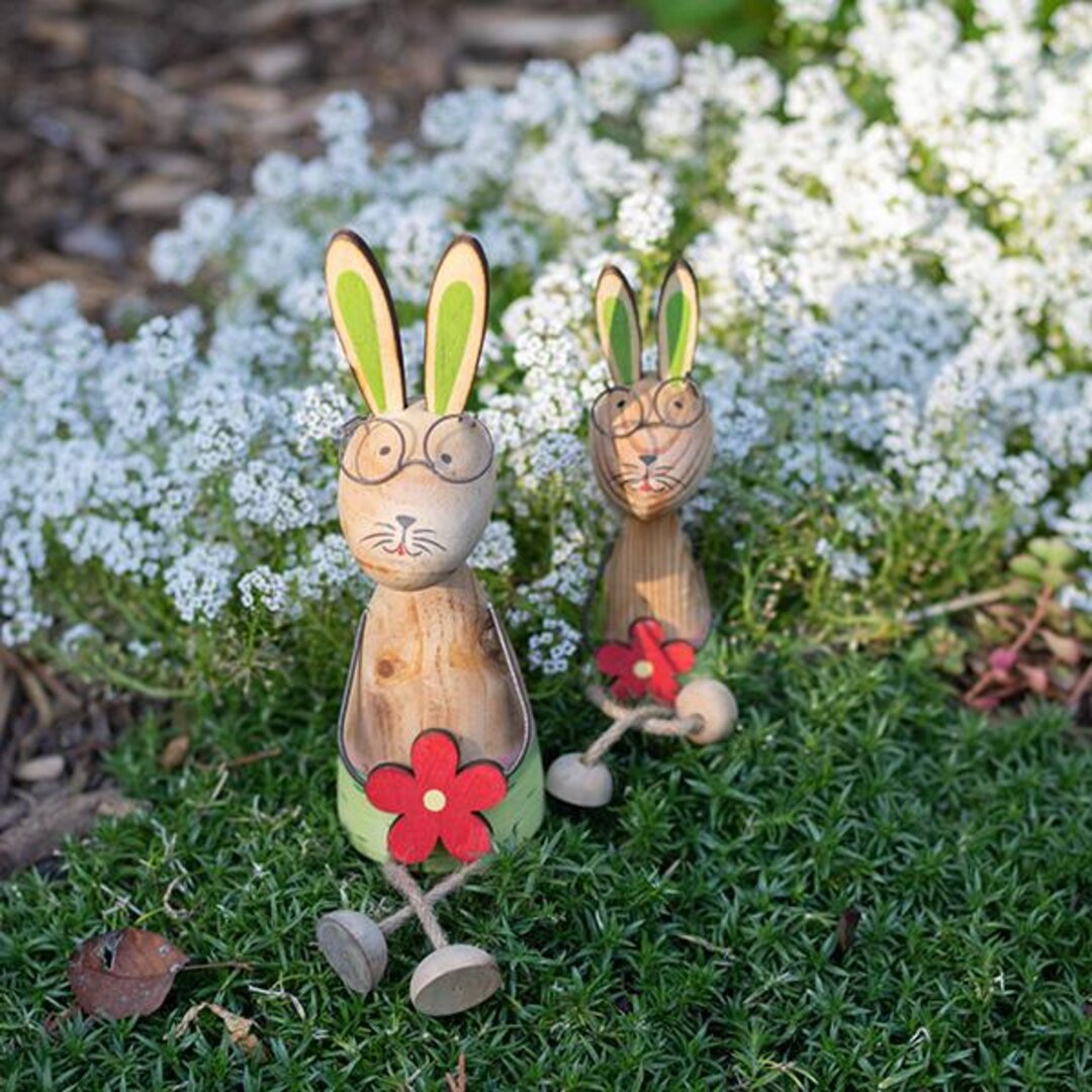 Wooden Sitting Rabbit, Set of 2