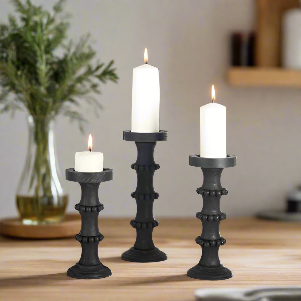 Wooden Candle Holder Black