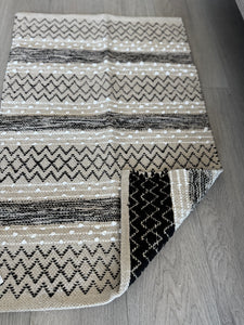 Patterned rug on a wooden floor