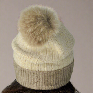 Coffee Cashmere Pom Pom Beanie