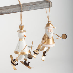 Metal Santa and Snowman with Skis Ornament