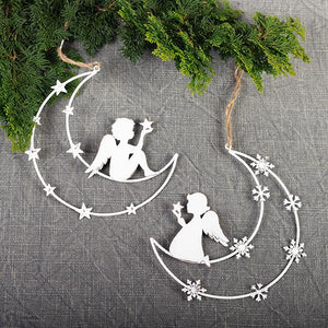 Metal Moon Angels Hanging Ornament, Set of 2