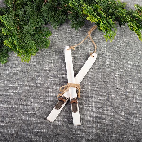 White Wooden Skis Ornament