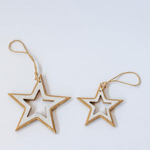 Wooden Star Ornament, Set of 2