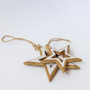 Wooden Star Ornament, Set of 2