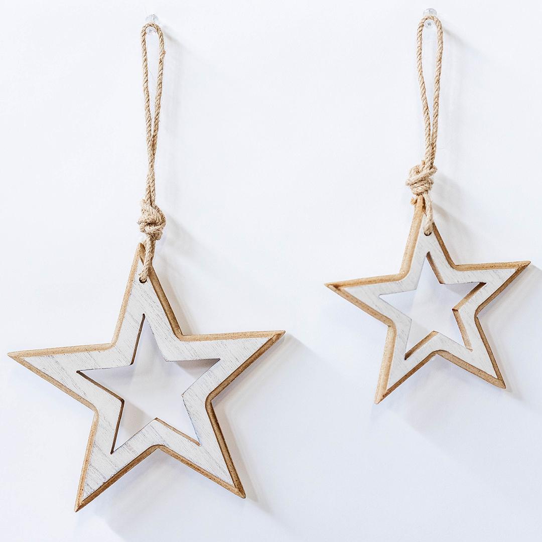 Wooden Star Ornament, Set of 2