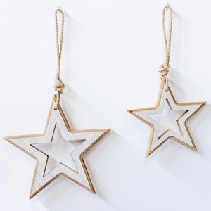 Wooden Star Ornament, Set of 2