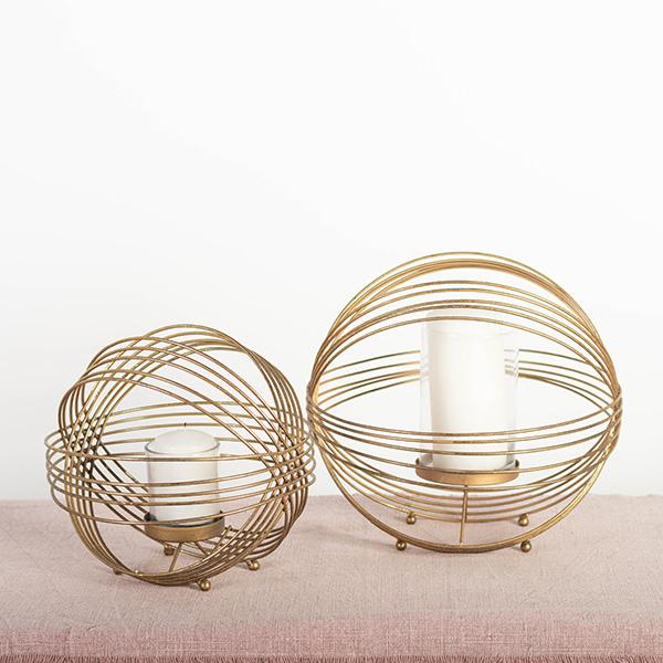 Gold Metal Sphere Tea Light Candle Holder