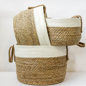 Natural Straw Knitted Baskets, Set of 3