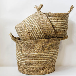 Natural Straw Knitted Baskets with Handles, Set of 3