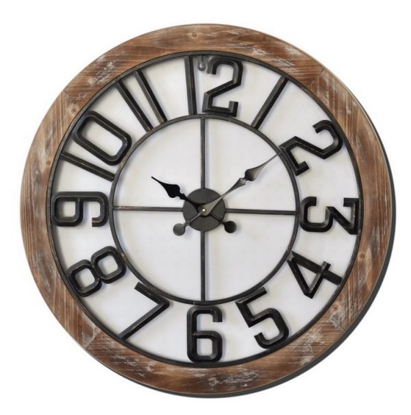 Metal and Wood Wall Clock, 28"