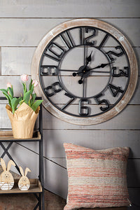 Metal and Wood Wall Clock, 28"