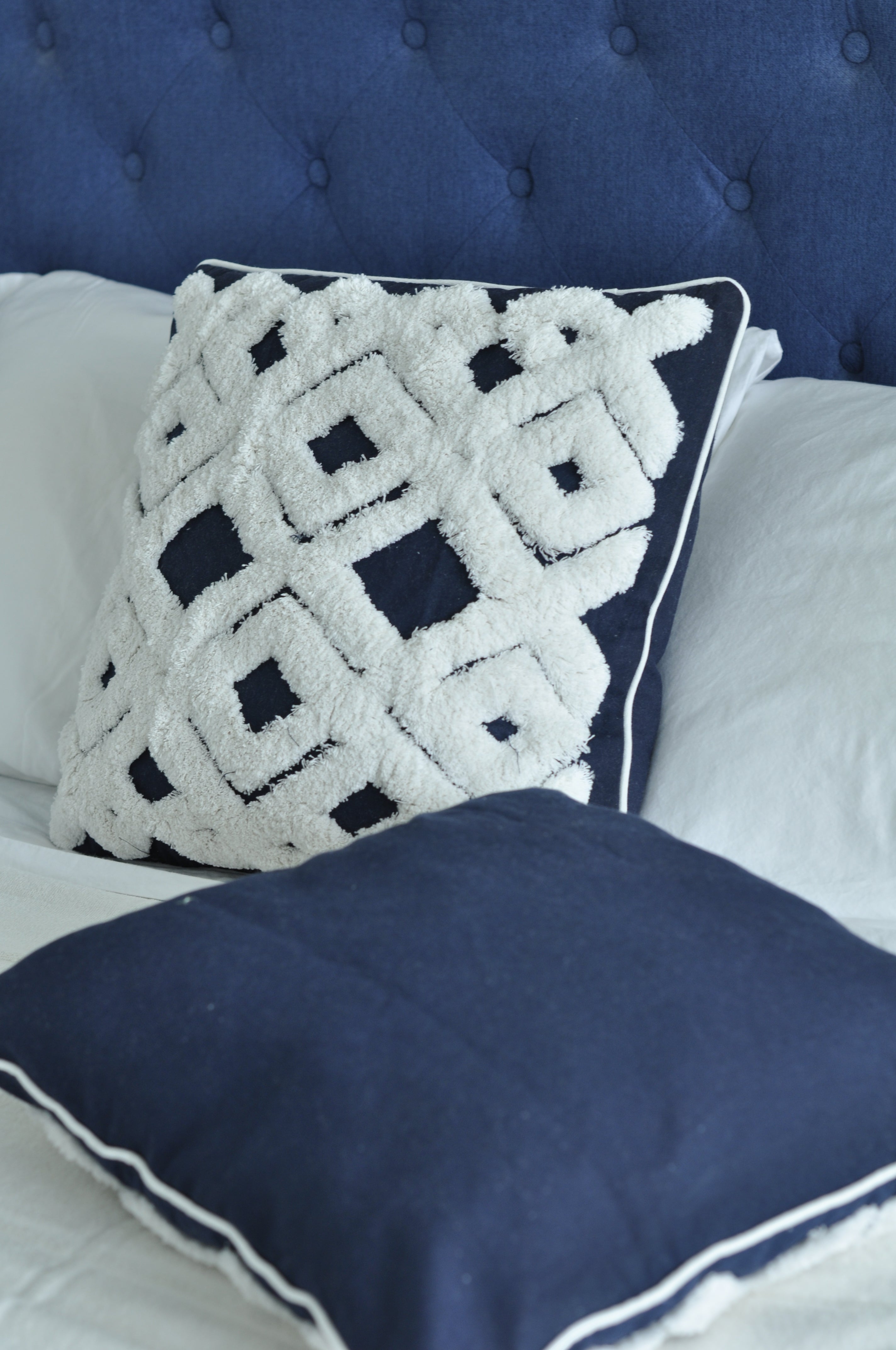 Boho Navy Tufted Cushion Cover