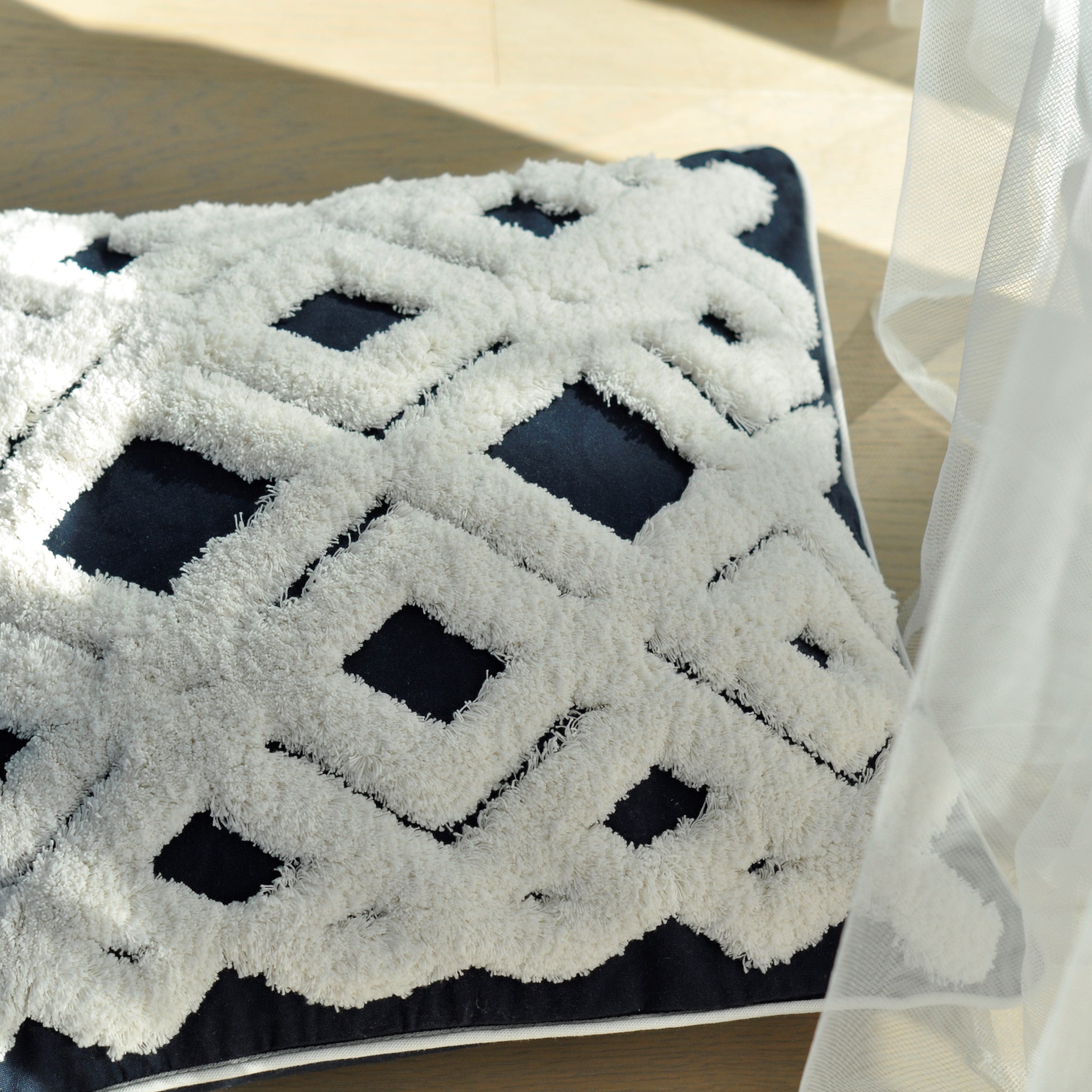 Boho Navy Tufted Cushion Cover