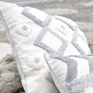 Cotton Grey and White Tufted Boho Cushion Cover