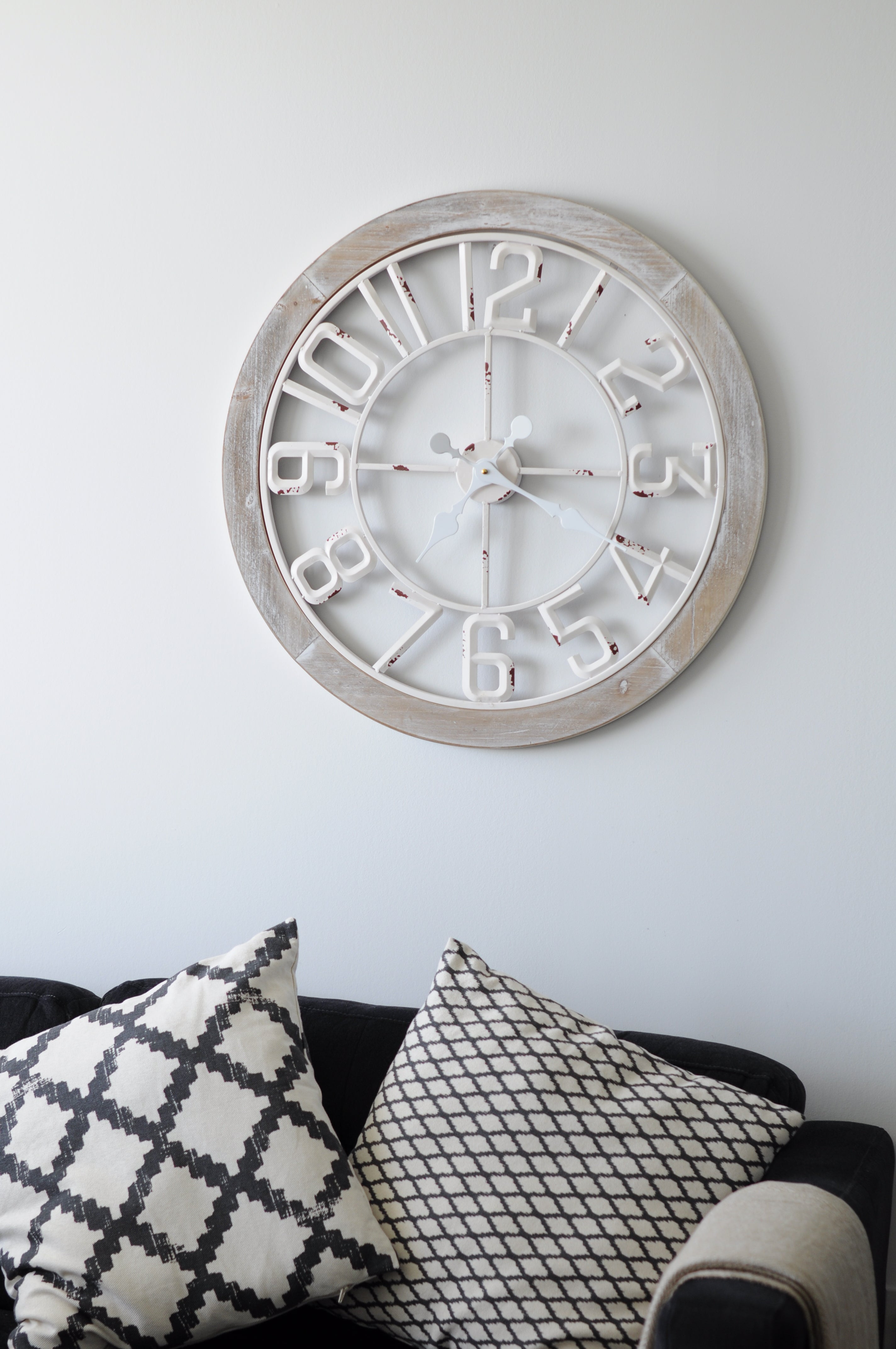 Metal and Wood Wall Clock, 28"