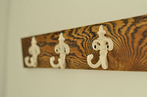 Antique White Coat Rack  Double Iron Hook