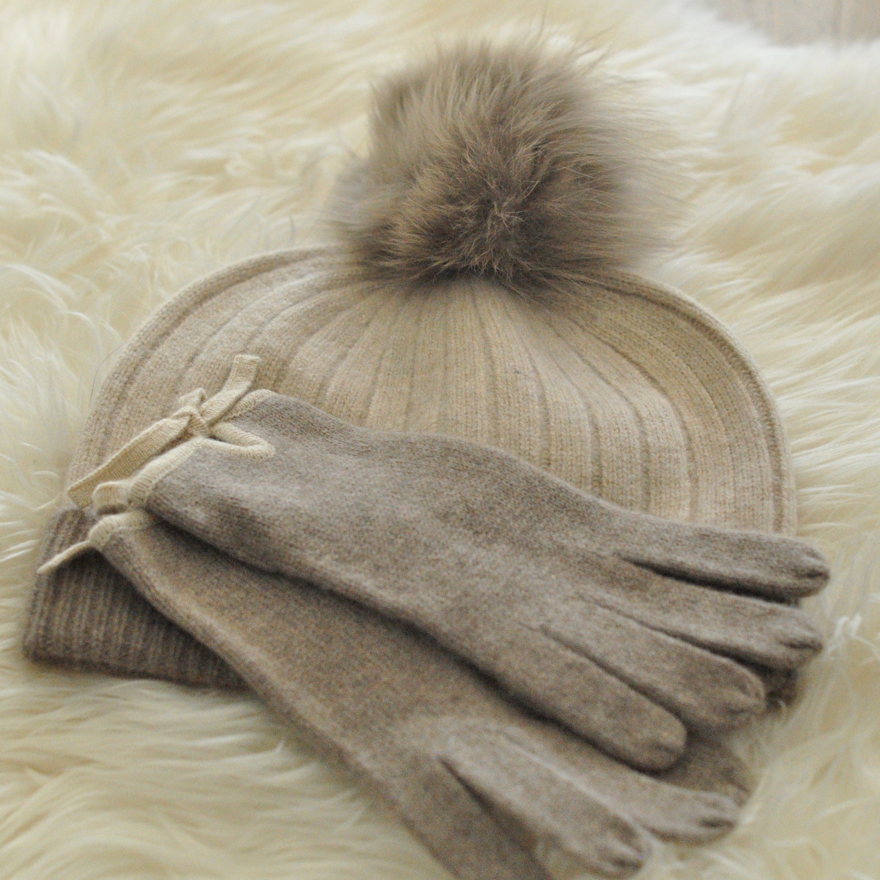 Coffee Cashmere Pom Pom Beanie