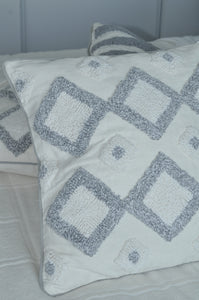 Cotton Grey and White Tufted Boho Cushion Cover