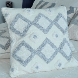 Cotton Grey and White Tufted Boho Cushion Cover