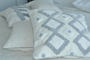 Cotton Grey and White Tufted Boho Cushion Cover