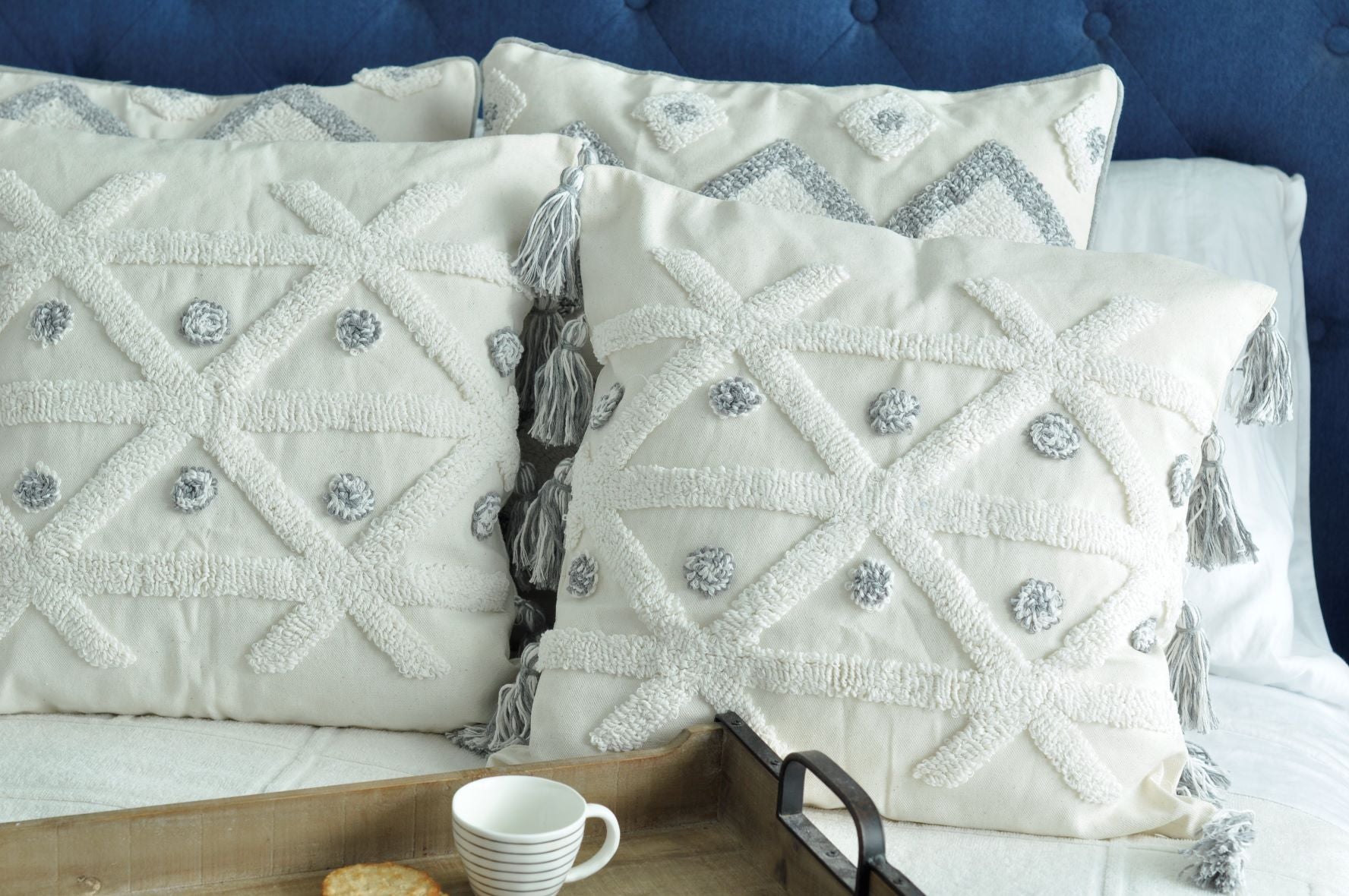 Boho Cotton White Tufted Cushion Cover