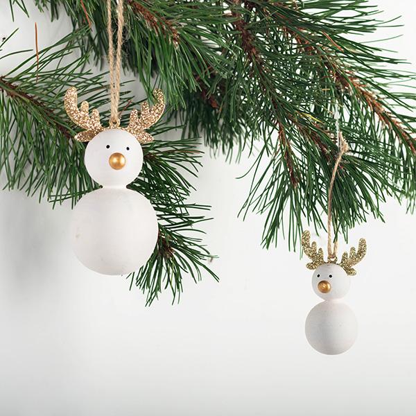 SNOWMAN WITH ANTLERS ORNAMENTS, SET OF 2