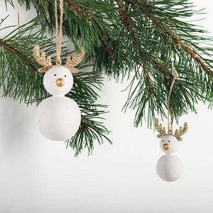 SNOWMAN WITH ANTLERS ORNAMENTS, SET OF 2