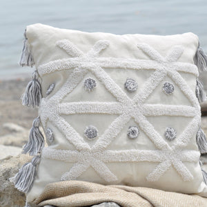 Boho Cotton White Tufted Cushion Cover