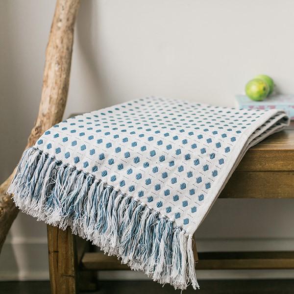 Cream Cotton Throw with Blue Dots