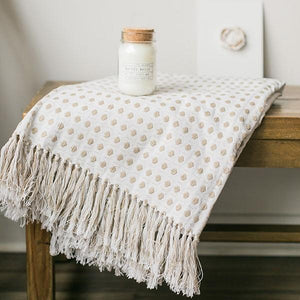 Cream Cotton Throw with Beige Dots