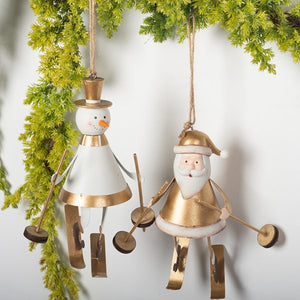 Metal Santa and Snowman with Skis Ornament