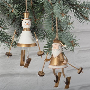 Metal Santa and Snowman with Skis Ornament