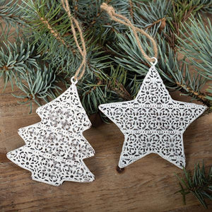 Metal Tree and Star Hanging Decorations, Set of 2