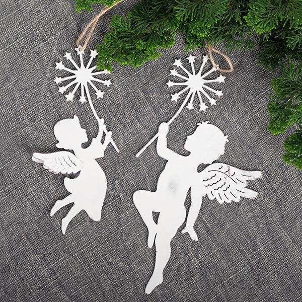 Metal angels hanging ornament, Set of 2