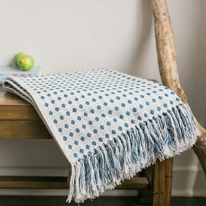 Cream Cotton Throw with Blue Dots