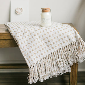 Cream Cotton Throw with Beige Dots