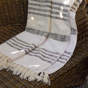 Cream Striped Cotton Throw With Tassels