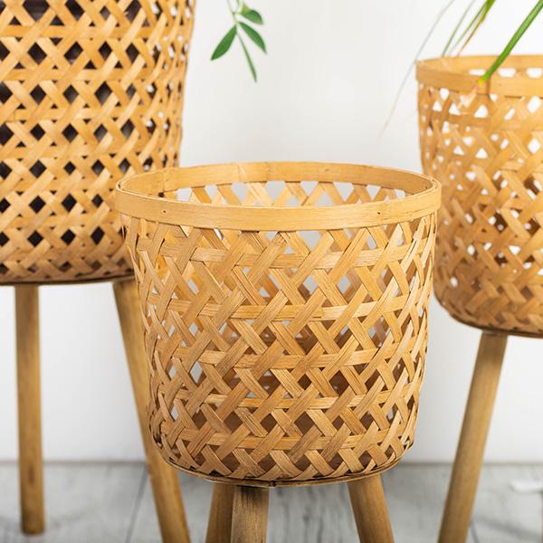 Natural Bamboo Standing Planter Pots, Set of 3