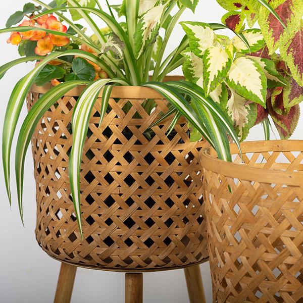 Natural Bamboo Standing Planter Pots, Set of 3