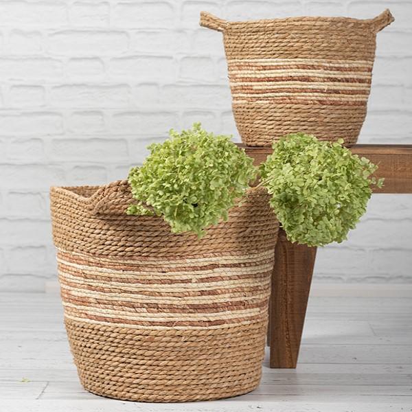 Natural Straw Knitted Baskets with Handles, Set of 3