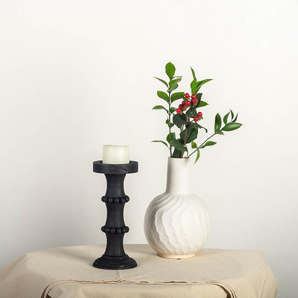 Black Wood Candle Holder